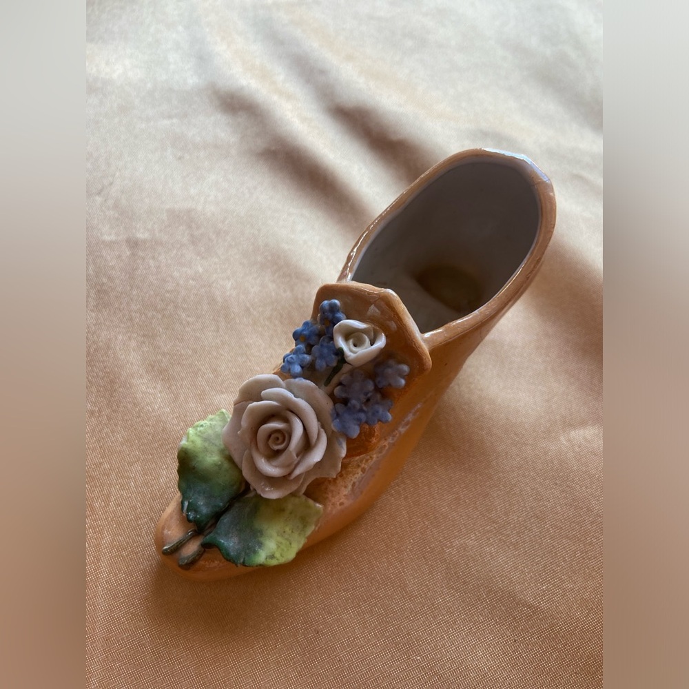 Antique Porcelain Glazed Shoe / Slipper with Floral Accent #8524